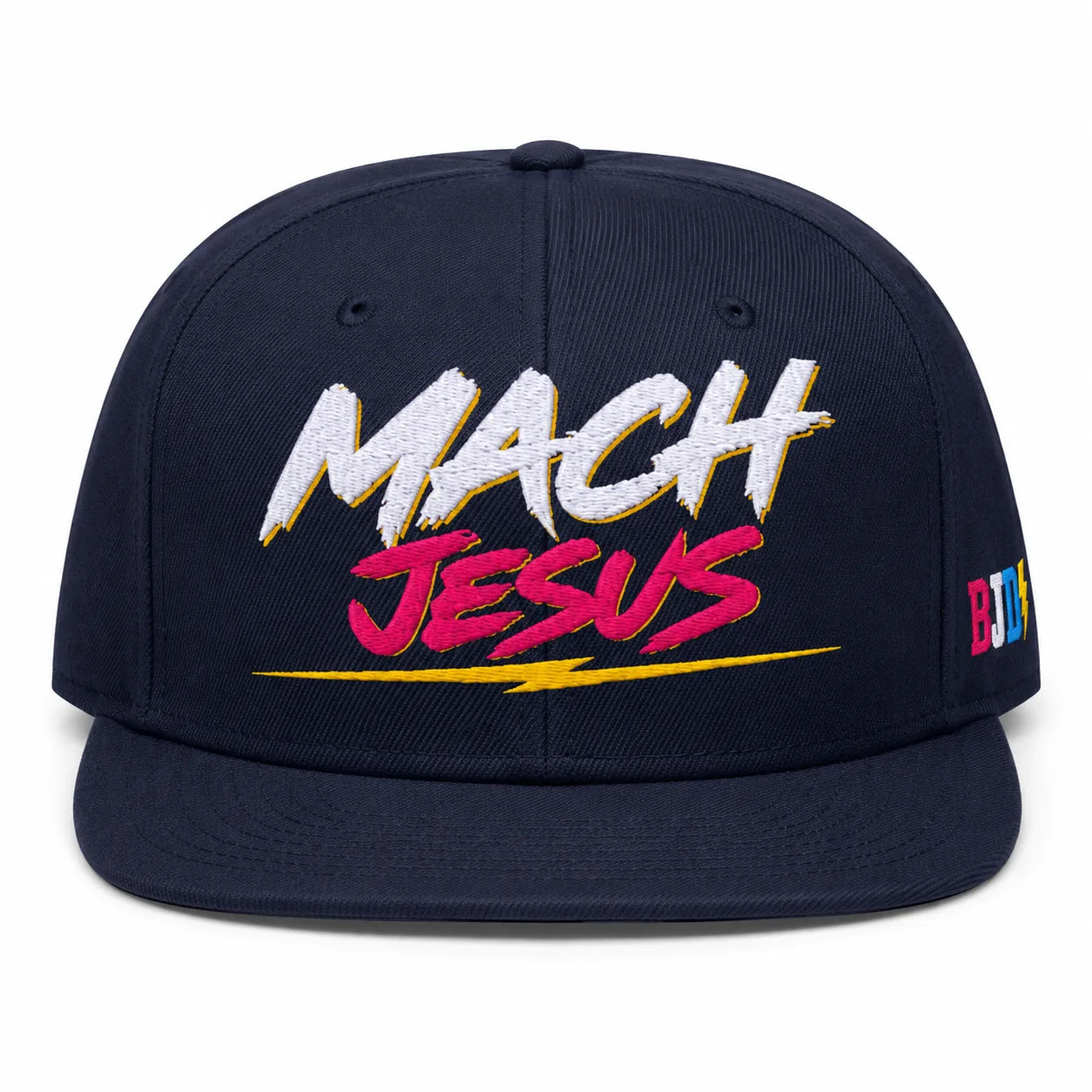 Mach Jesus hockey hat — navy wool snapback, front