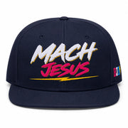 Mach Jesus hockey hat — navy wool snapback, front