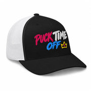 Puck Time Off — Black/White trucker, left side